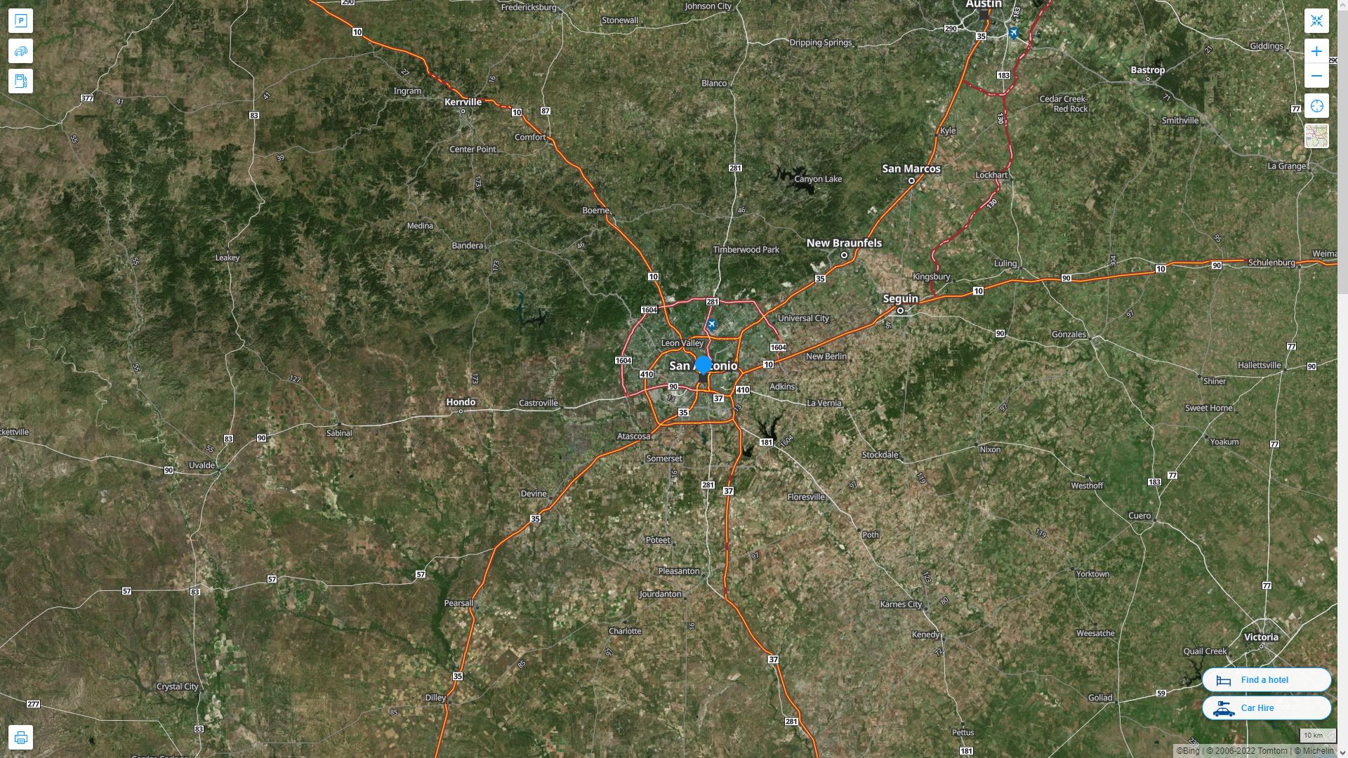 San Antonio Texas Highway and Road Map with Satellite View